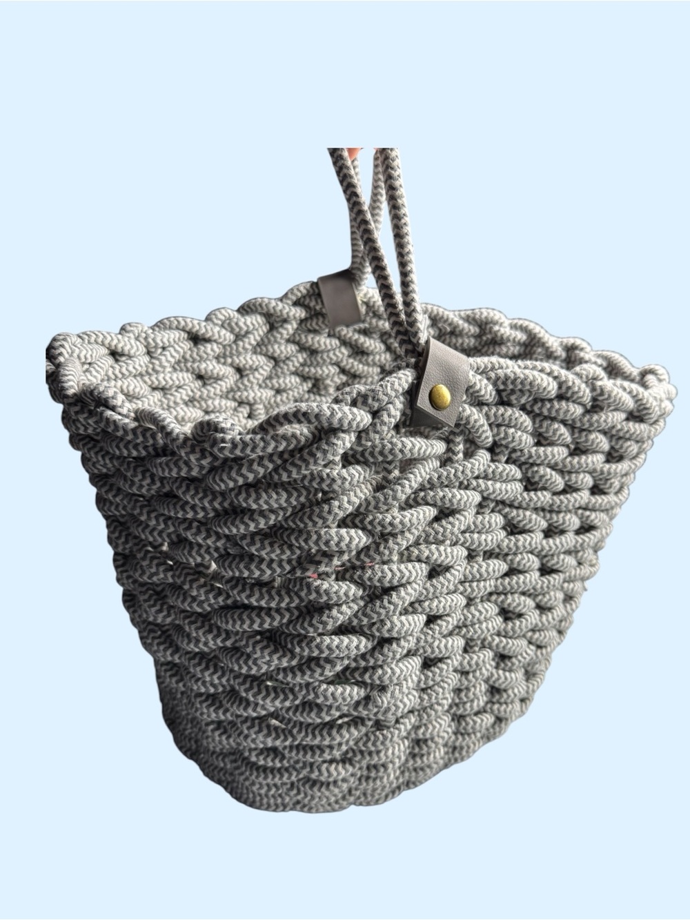 Project 62 Accent Gray Coiled Rope Fishtail Weave Basket Faux Leather Snap 12/10